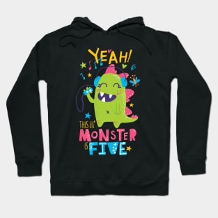 Five Year Old Monster Themed Fifth Birthday Girl Hoodie